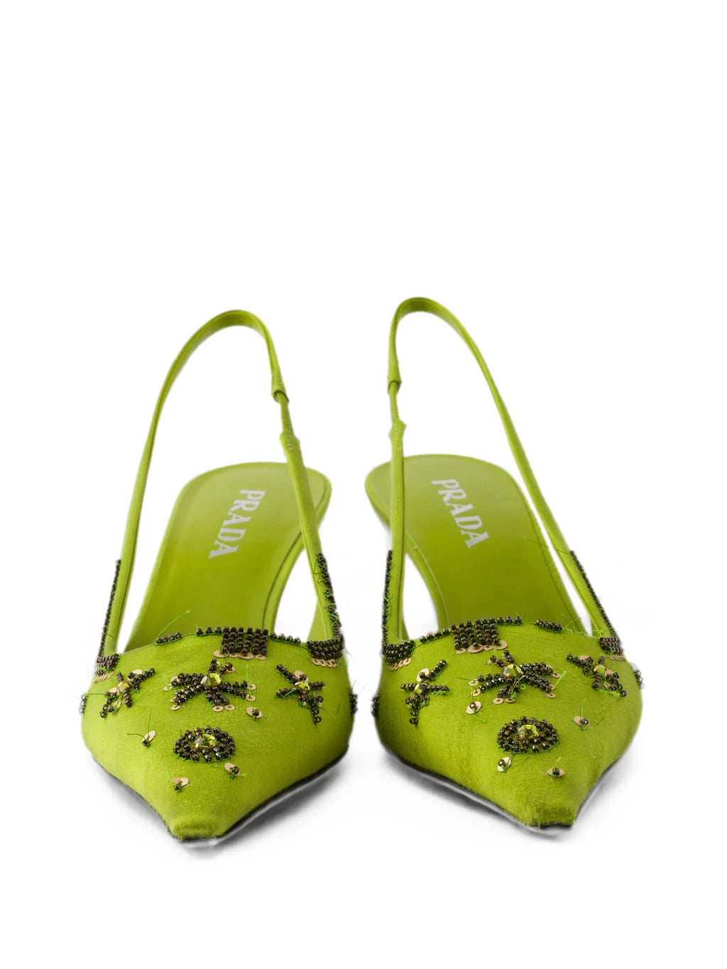 Prada - Embroidered Satin Slingback Pumps