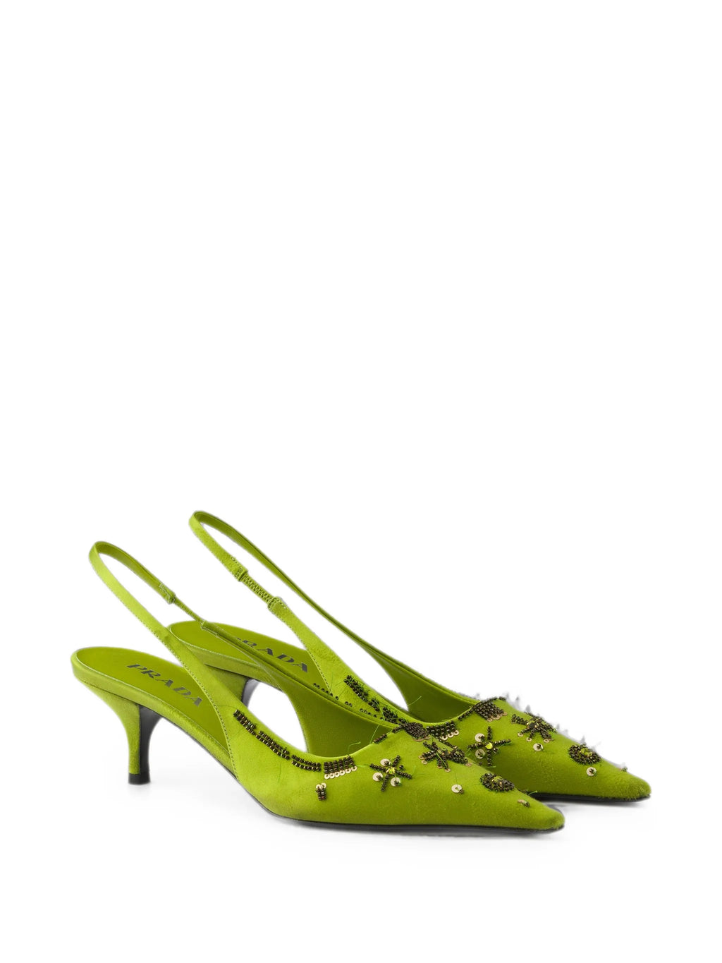 Prada - Embroidered Satin Slingback Pumps