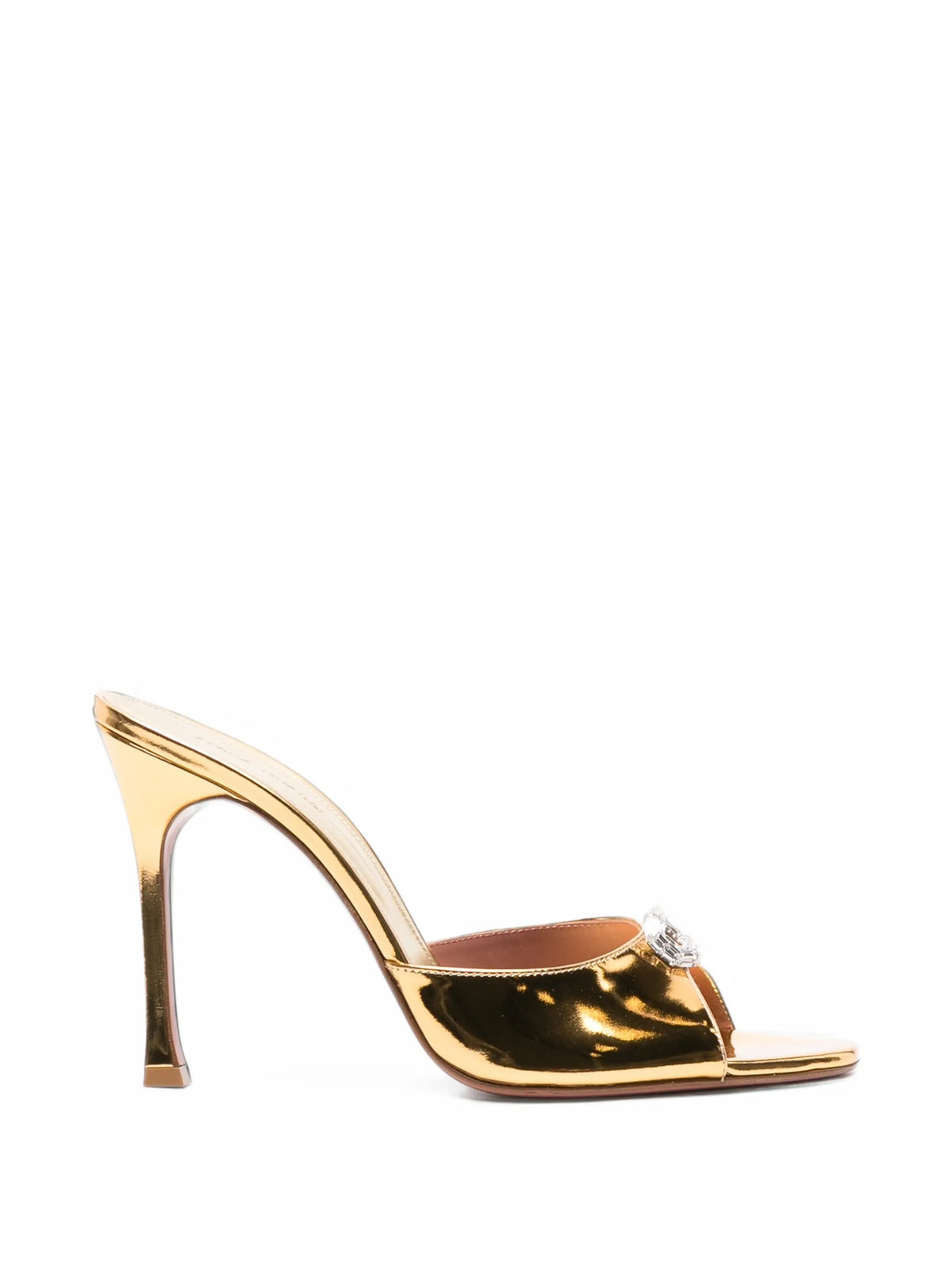 Amina Muaddi - Mini Camelia Slippers 105 Gold Mirror And White Crystal Buckle
