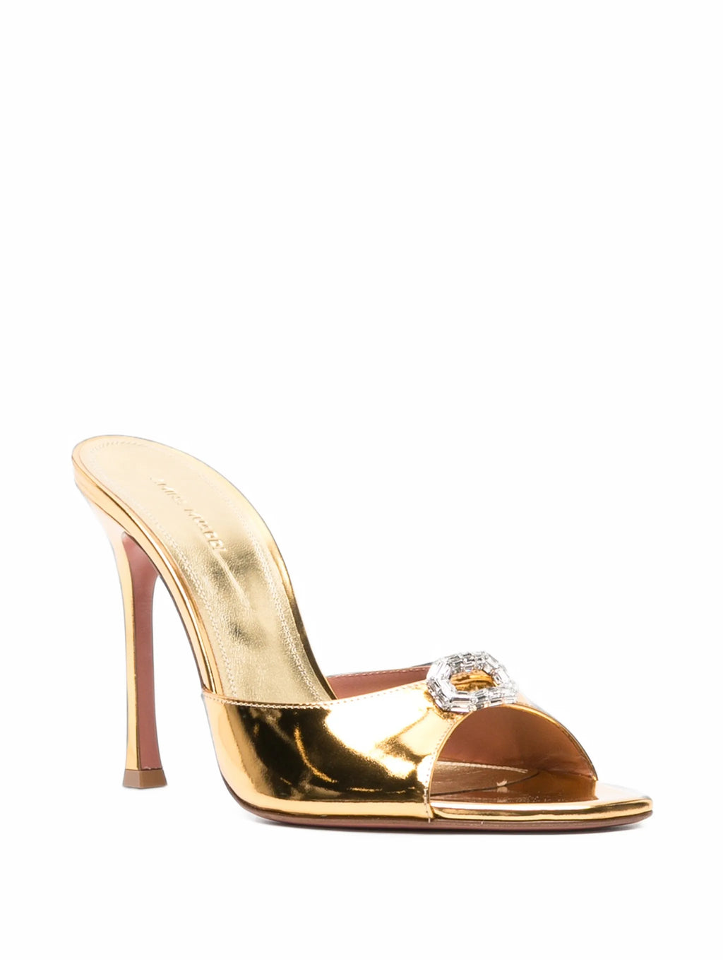 Amina Muaddi - Mini Camelia Slippers 105 Gold Mirror And White Crystal Buckle