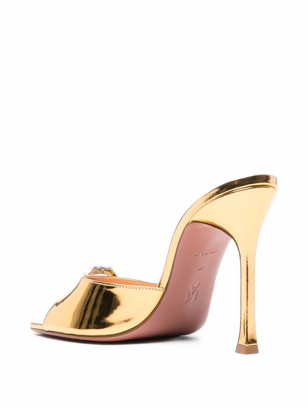 Amina Muaddi - Mini Camelia Slippers 105 Gold Mirror And White Crystal Buckle