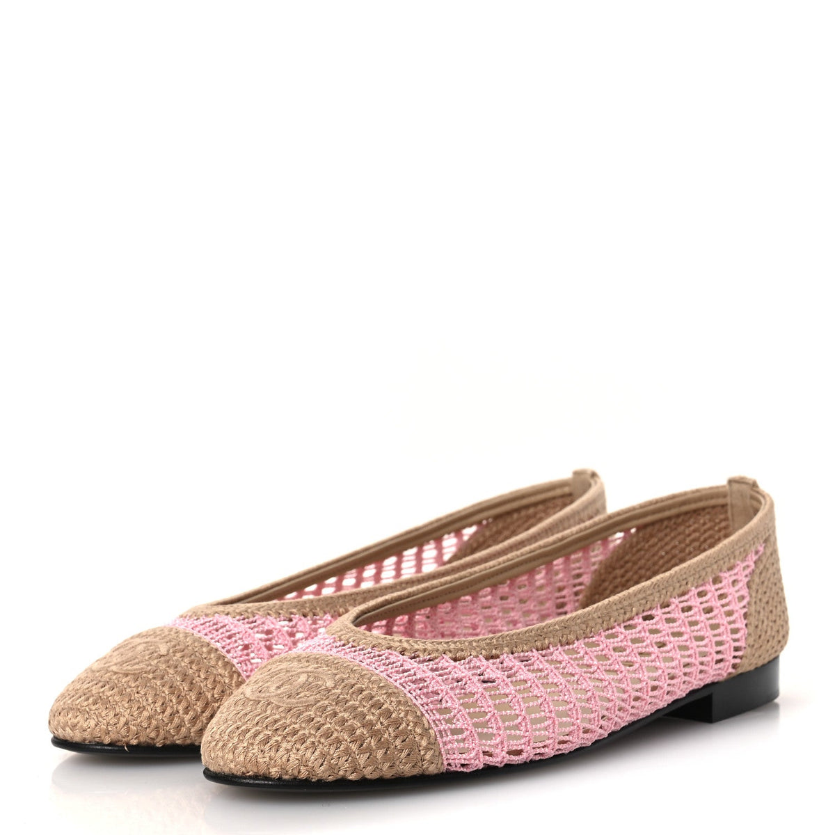Chanel - Raffia Cap Toe Ballerina Flats