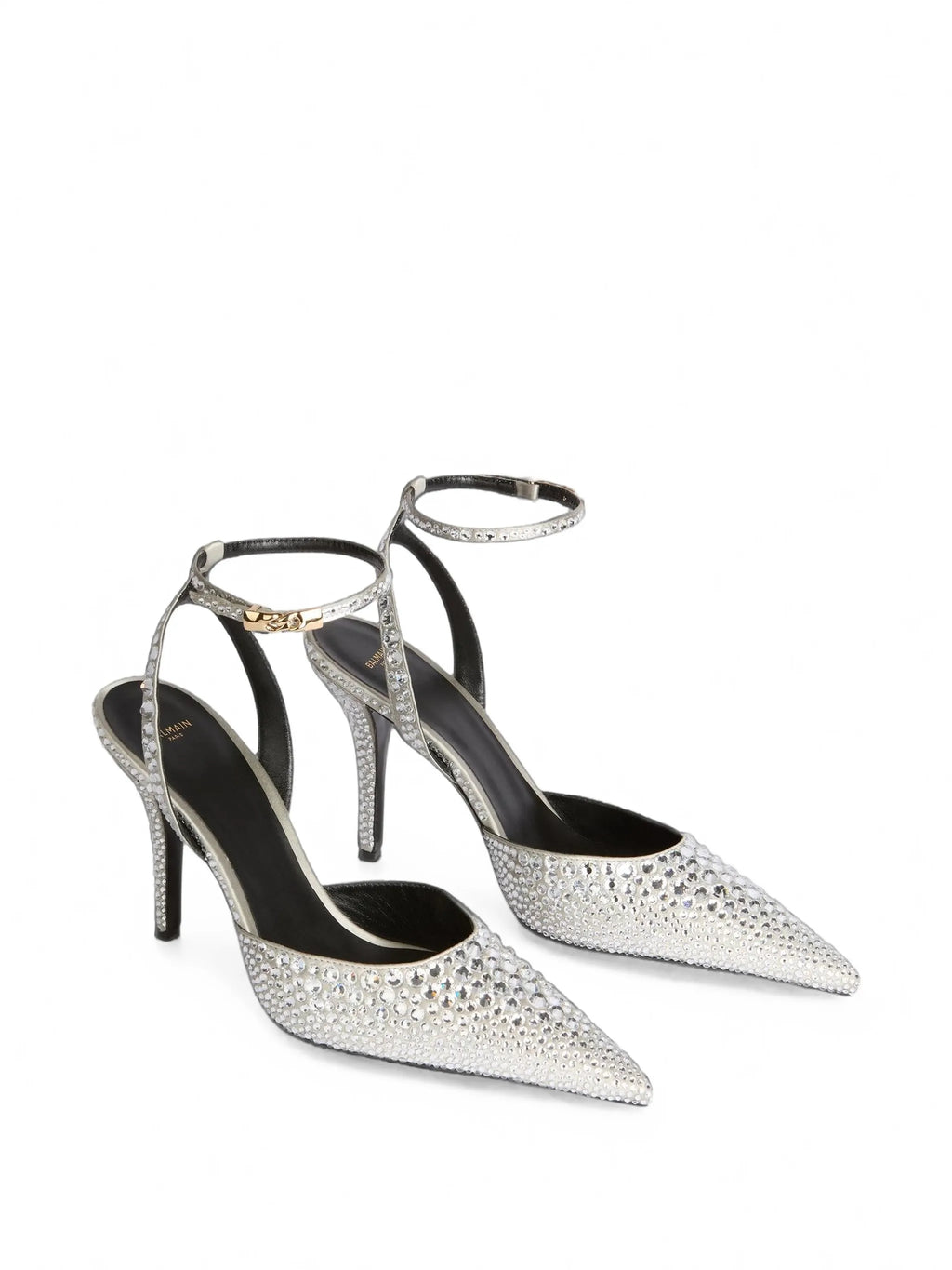 Balmain - Strappy Satin Pumps With Crystals