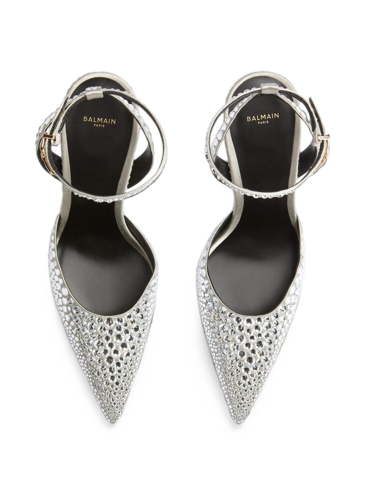 Balmain - Strappy Satin Pumps With Crystals