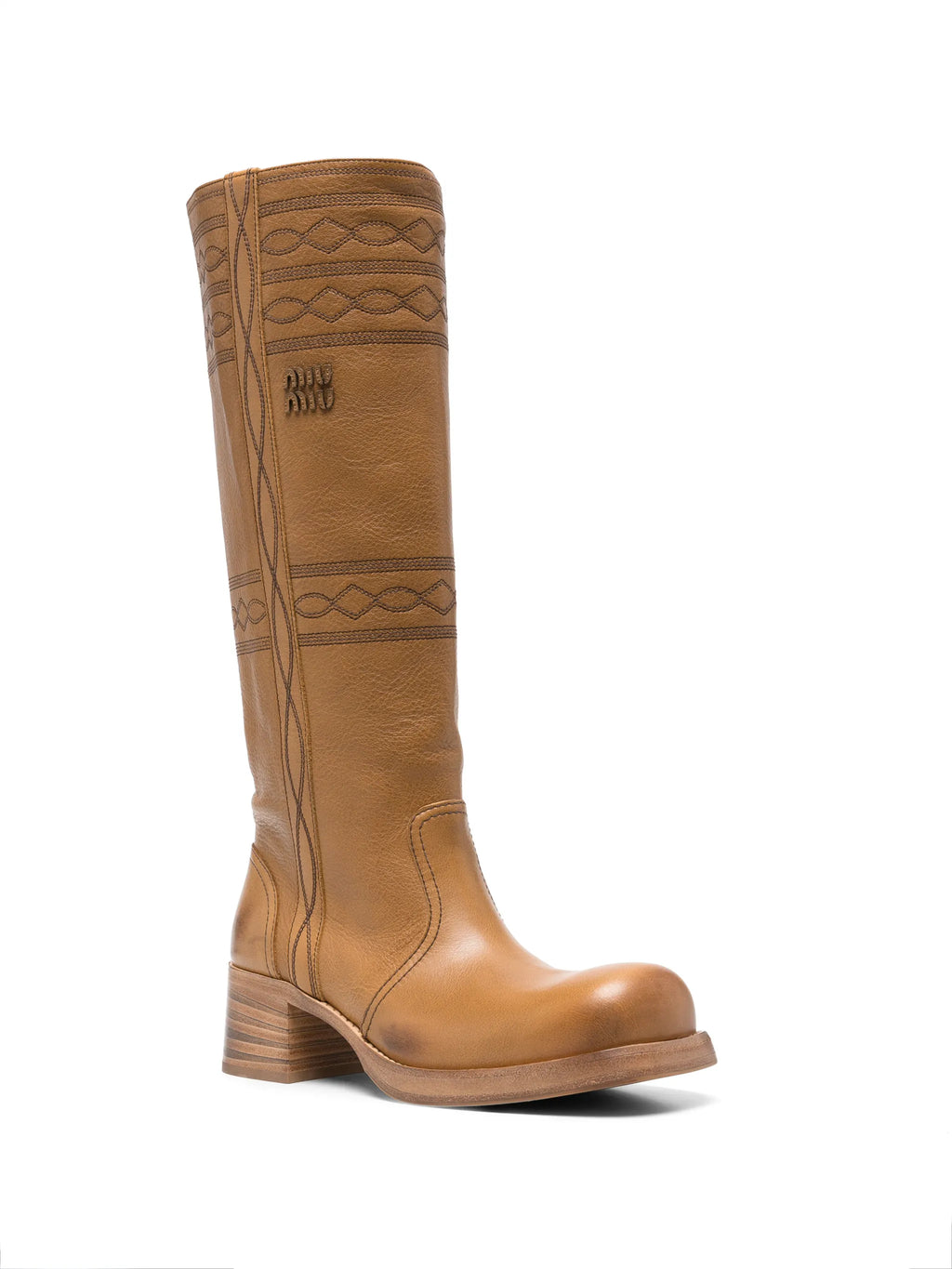 Miu Miu - Embroidered Leather Knee-high Boots