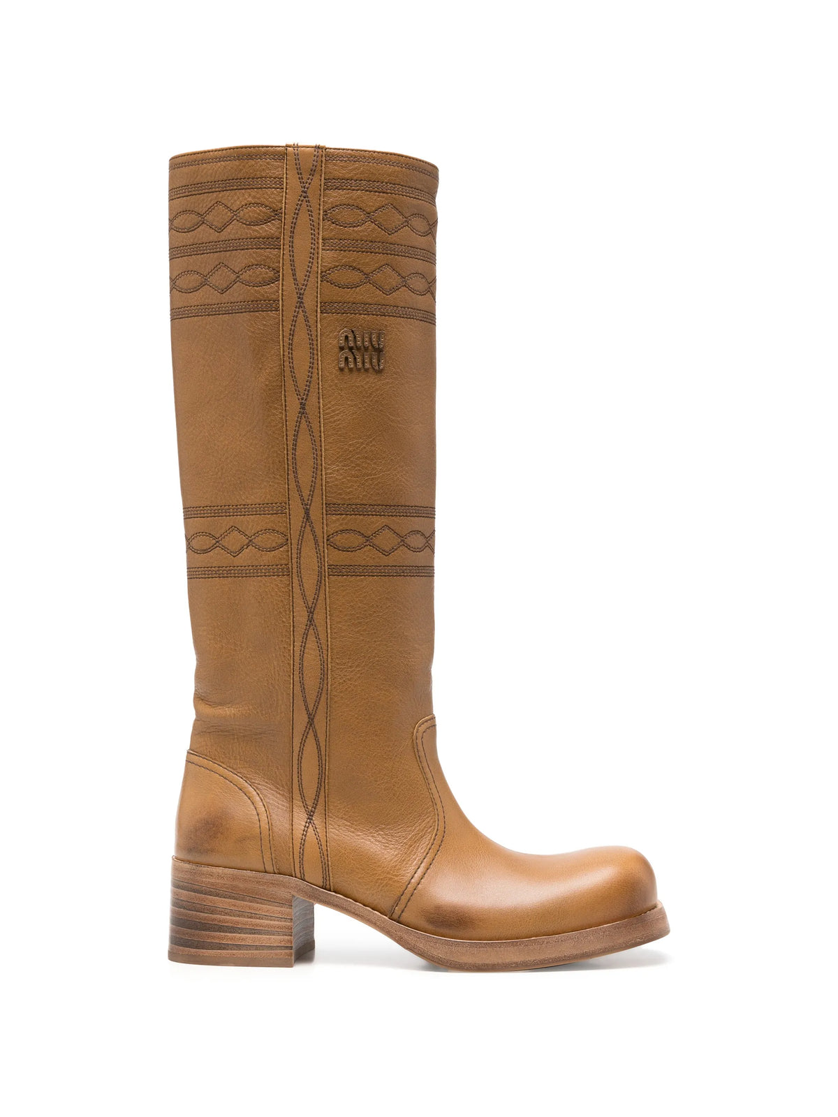 Miu Miu - Embroidered Leather Knee-high Boots