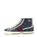 Gucci - New Denim GG Monogram Web 1977 Tennis High Top Sneakers 7.5 Blue Tea Mystic White