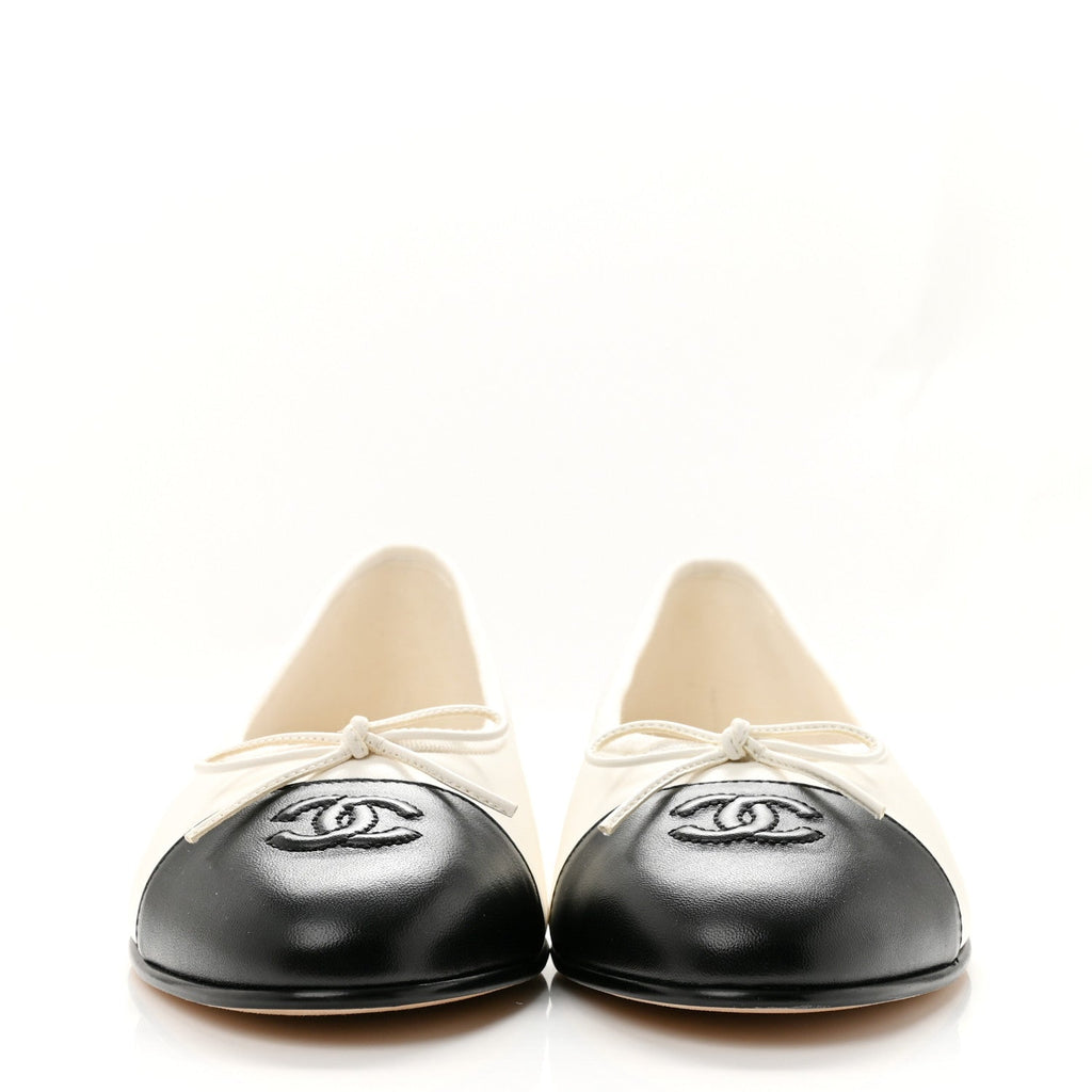 Chanel - Lambskin Cap Toe CC Ballerina Flats