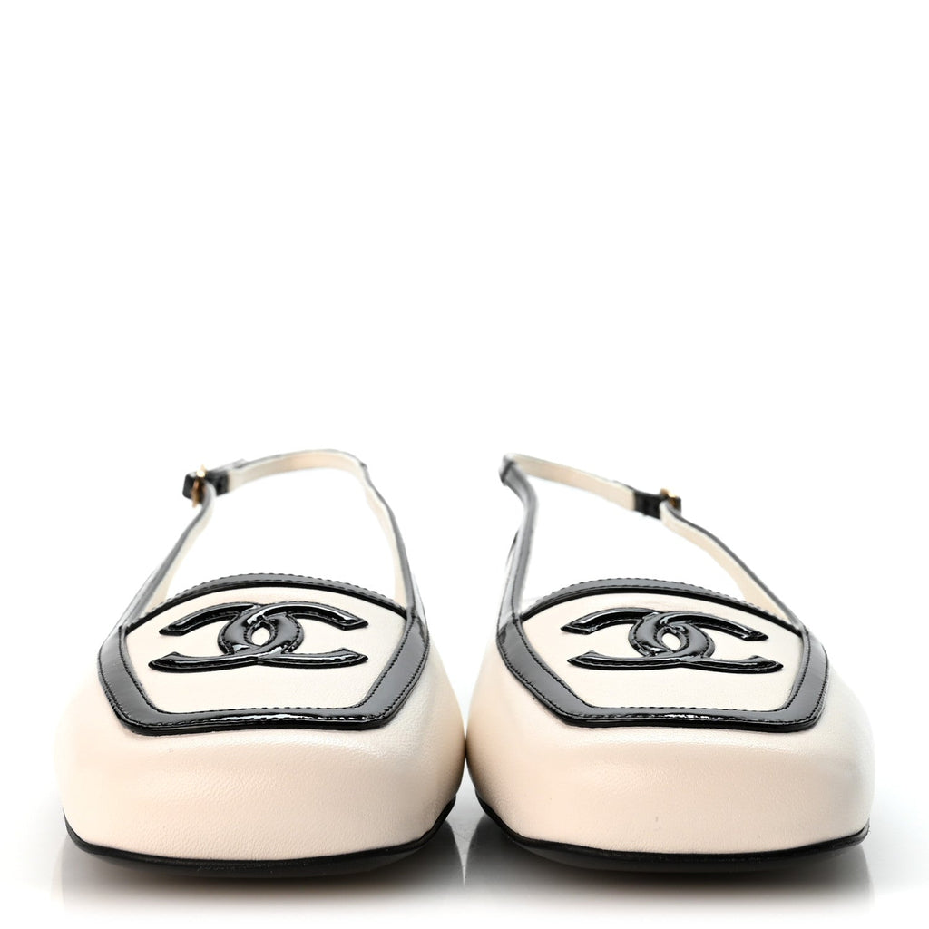 Chanel - Lambskin Patent Calfskin CC Slingback Flats