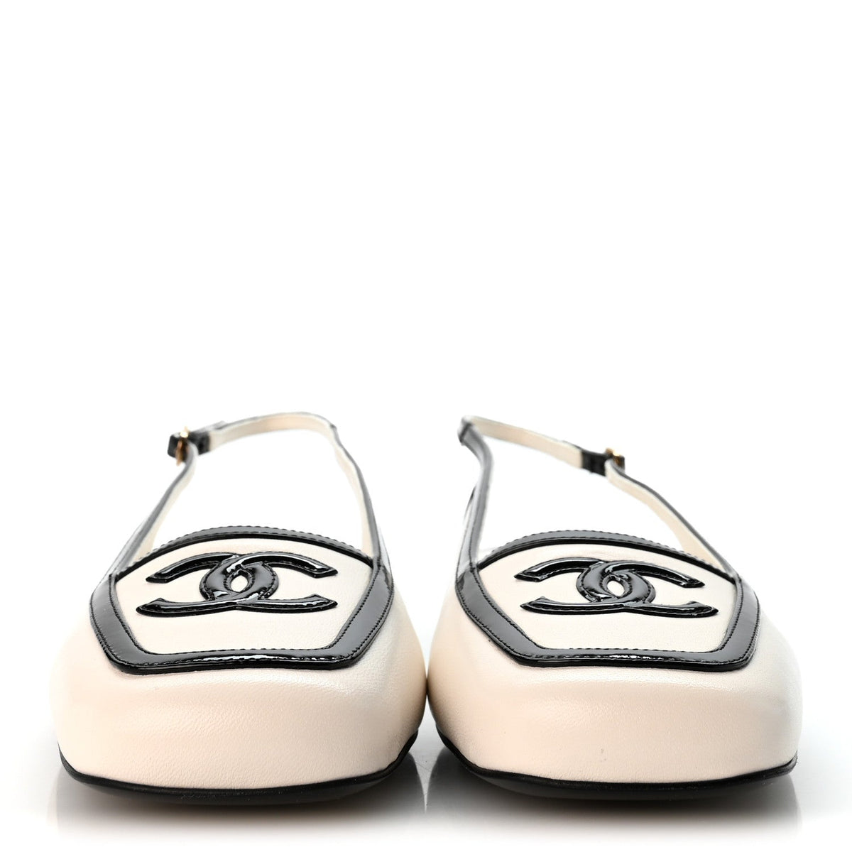 Chanel - Lambskin Patent Calfskin CC Slingback Flats