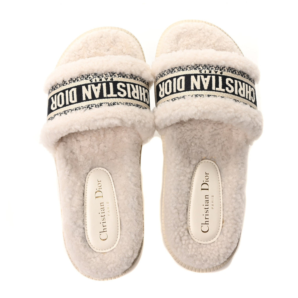Dior - Shearling Canvas Embroidered Dway 10mm Slide Sandals