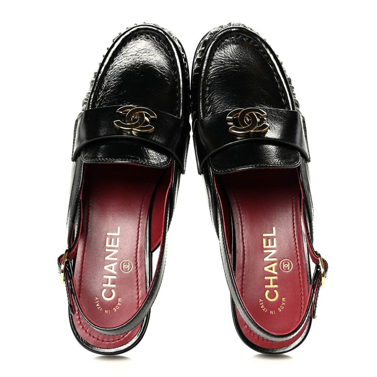 Chanel - Crumpled Shiny Lambskin CC Slingback Mocassin