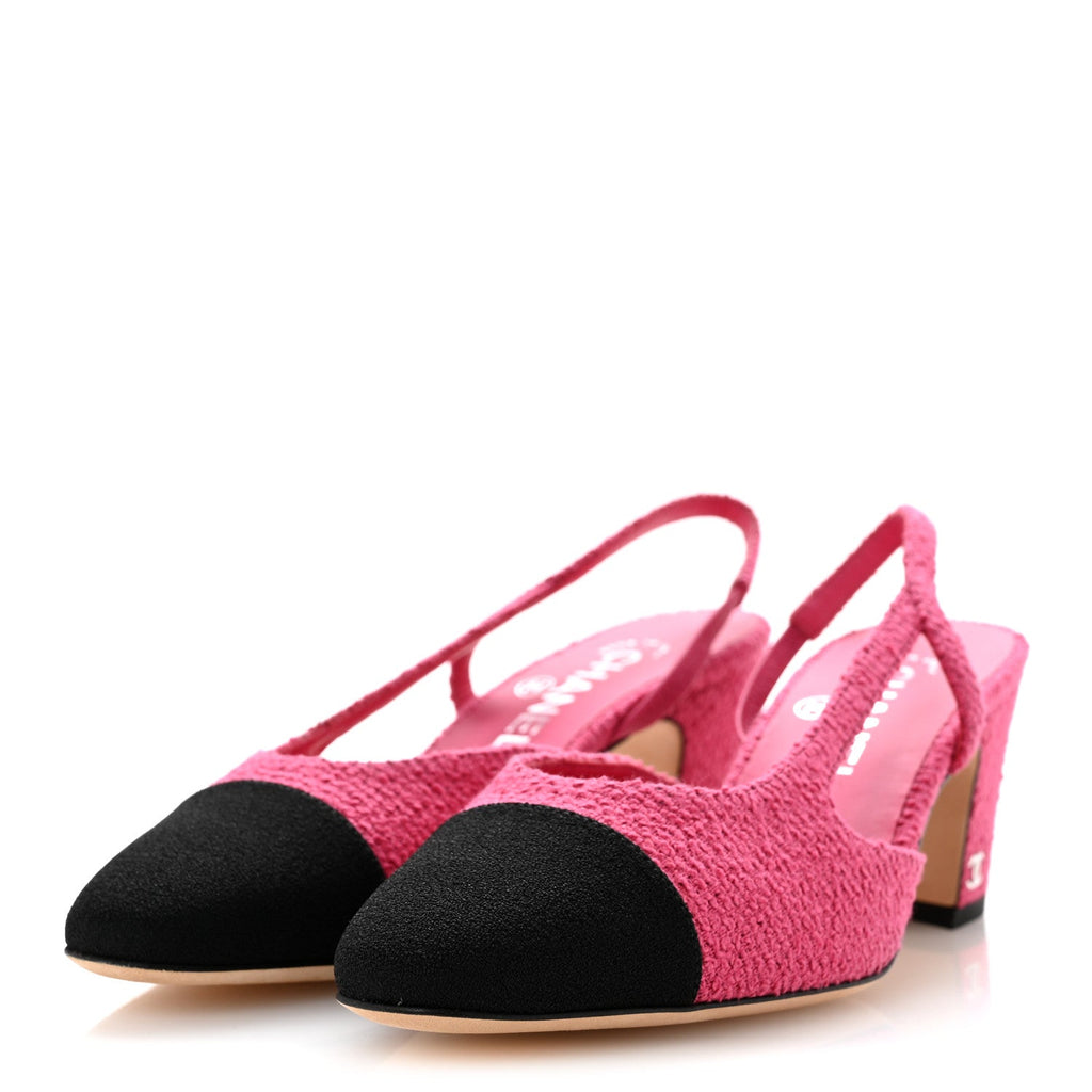 Chanel - Tweed Grosgrain Cap Toe CC Slingback Pumps