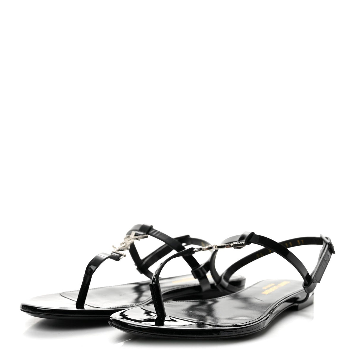 Saint Laurent - Patent Calfskin Cassandra Crystal Monogram Sandals