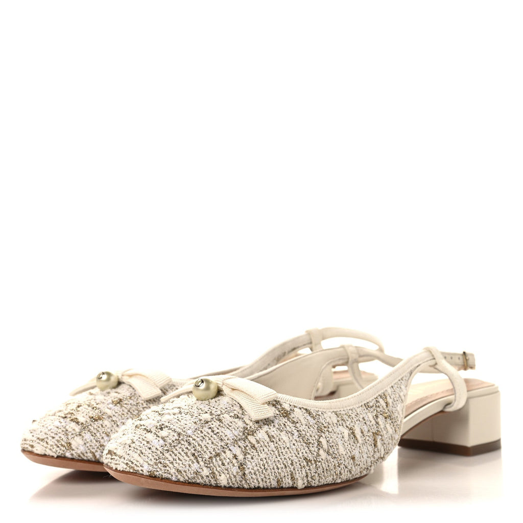 Dior - Tweed Cannage Slingback Ballet Pumps