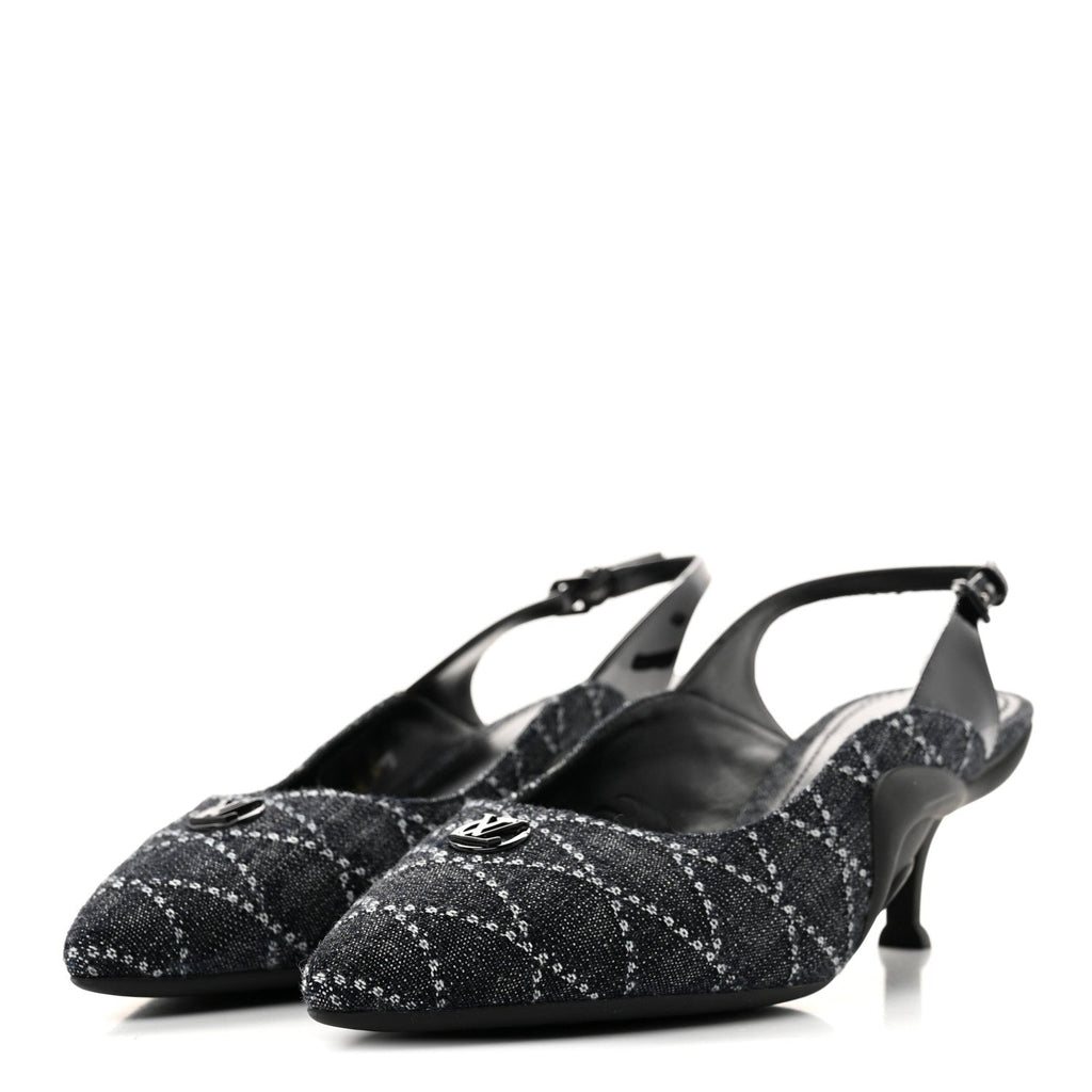 Louis Vuitton - Denim Patent Archlight Low Heel Slingback Pumps