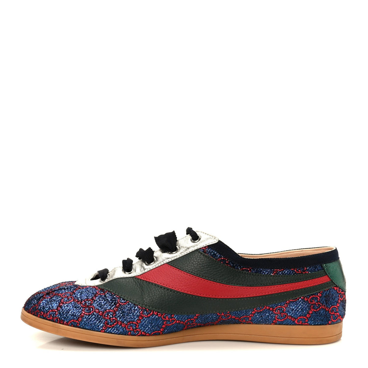 Gucci - Lurex Calfskin Web GG Monogram Falacer Sneakers 9 Iridescent Blue Iridescent Red Silver