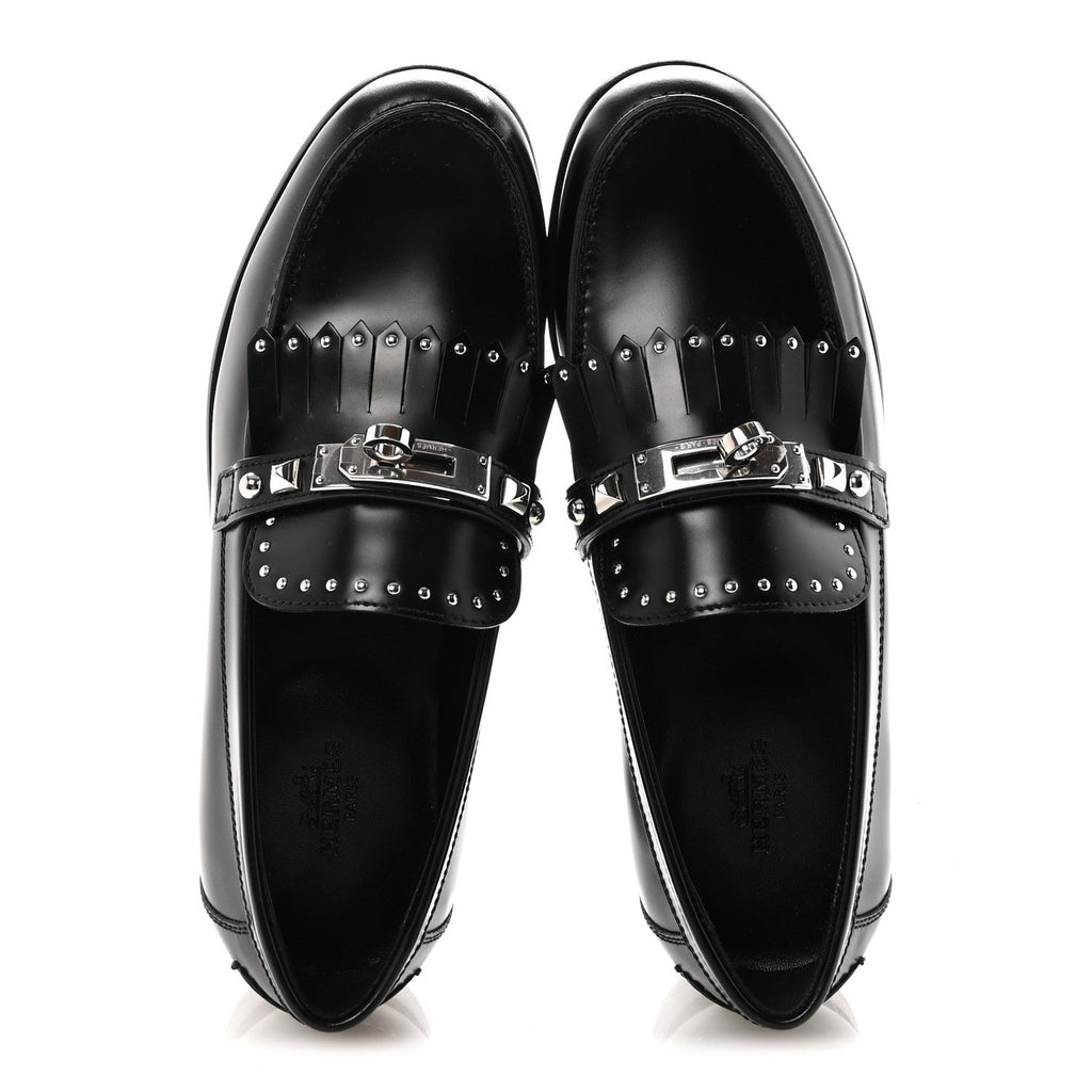 Hermès - Glazed Calfskin Medor Studded Fringe Destin Loafer
