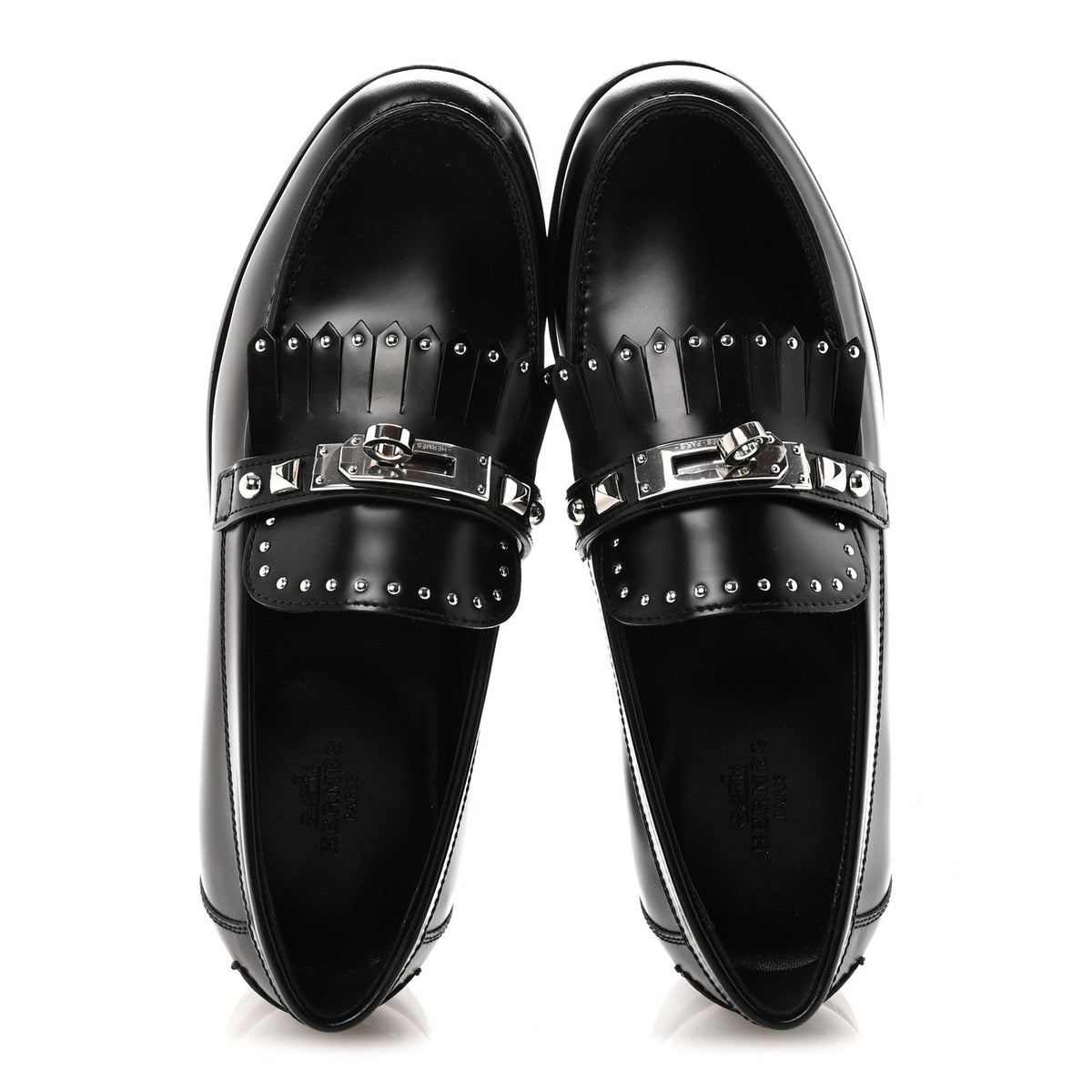 Hermès - Glazed Calfskin Medor Studded Fringe Destin Loafer