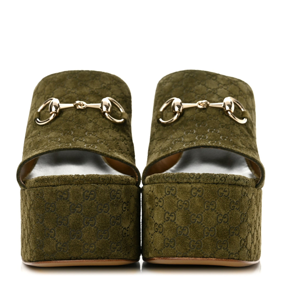 Gucci - Suede GG Debossed Horsebit Wedge Sandals