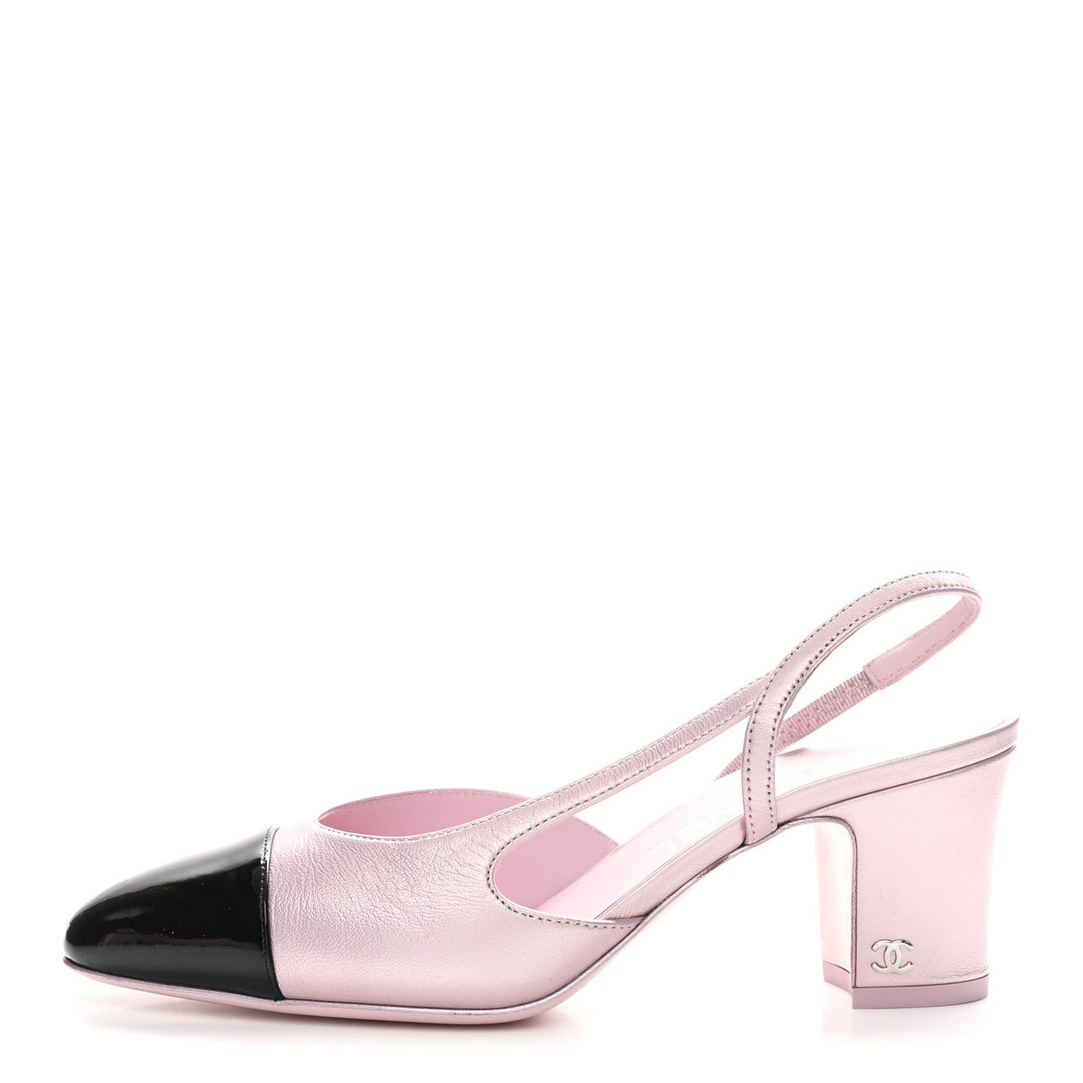 Chanel - Laminated Lambskin Patent Cap Toe CC Slingback Pumps