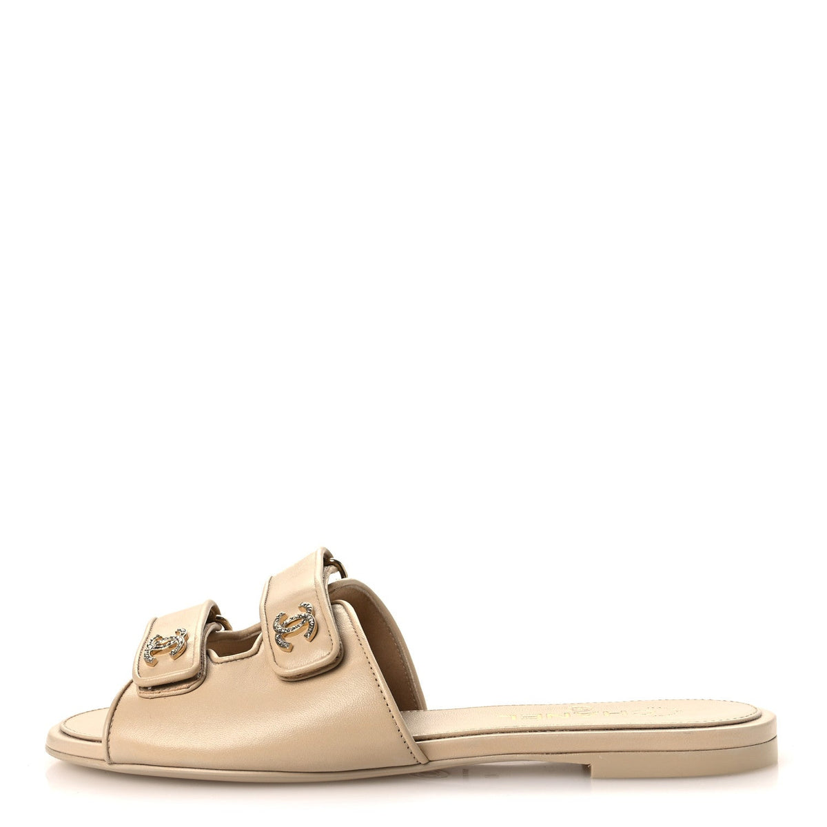 Chanel - Lambskin Velcro Crystal CC Mules