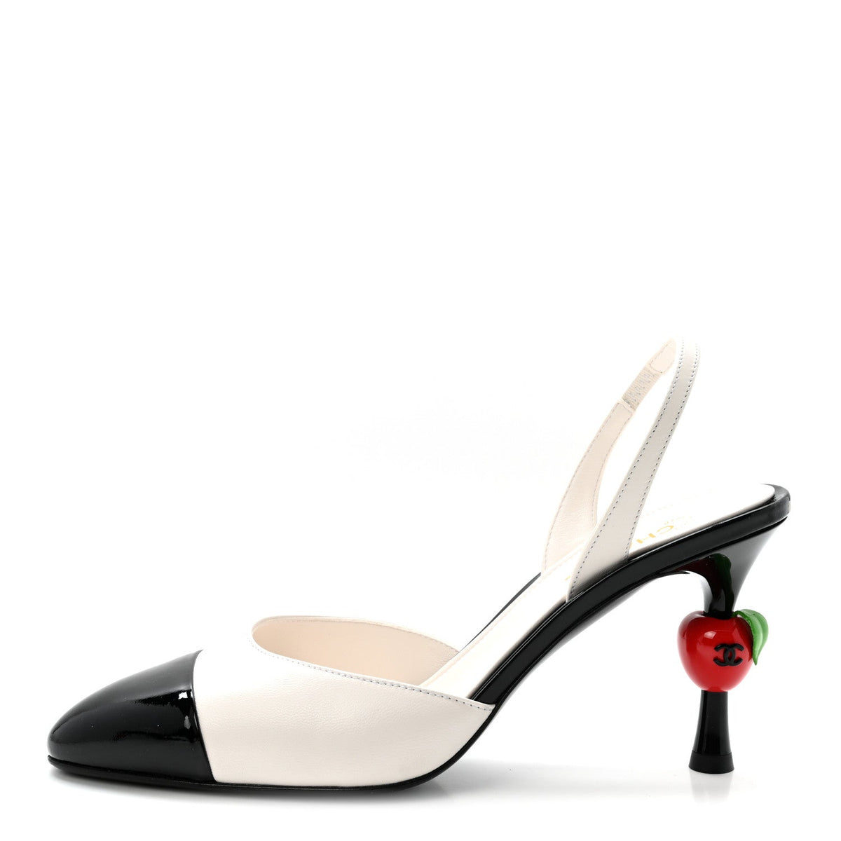 Chanel - Lambskin Patent Calfskin Cap Toe CC Apple Slingback Pumps