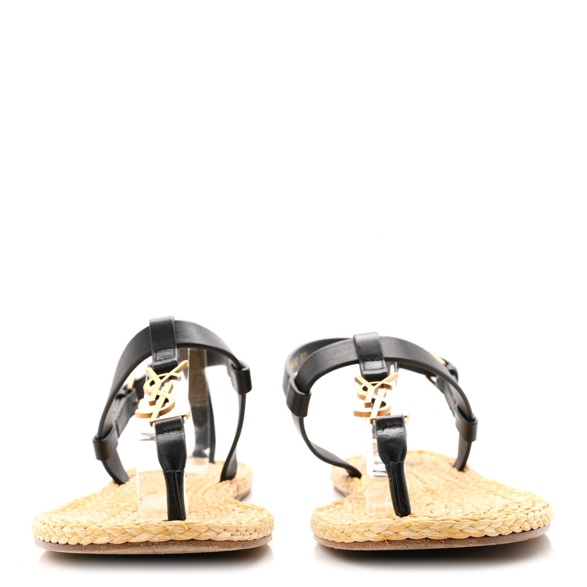 Saint Laurent - Calfskin Raffia Cassandra Monogram Sandals