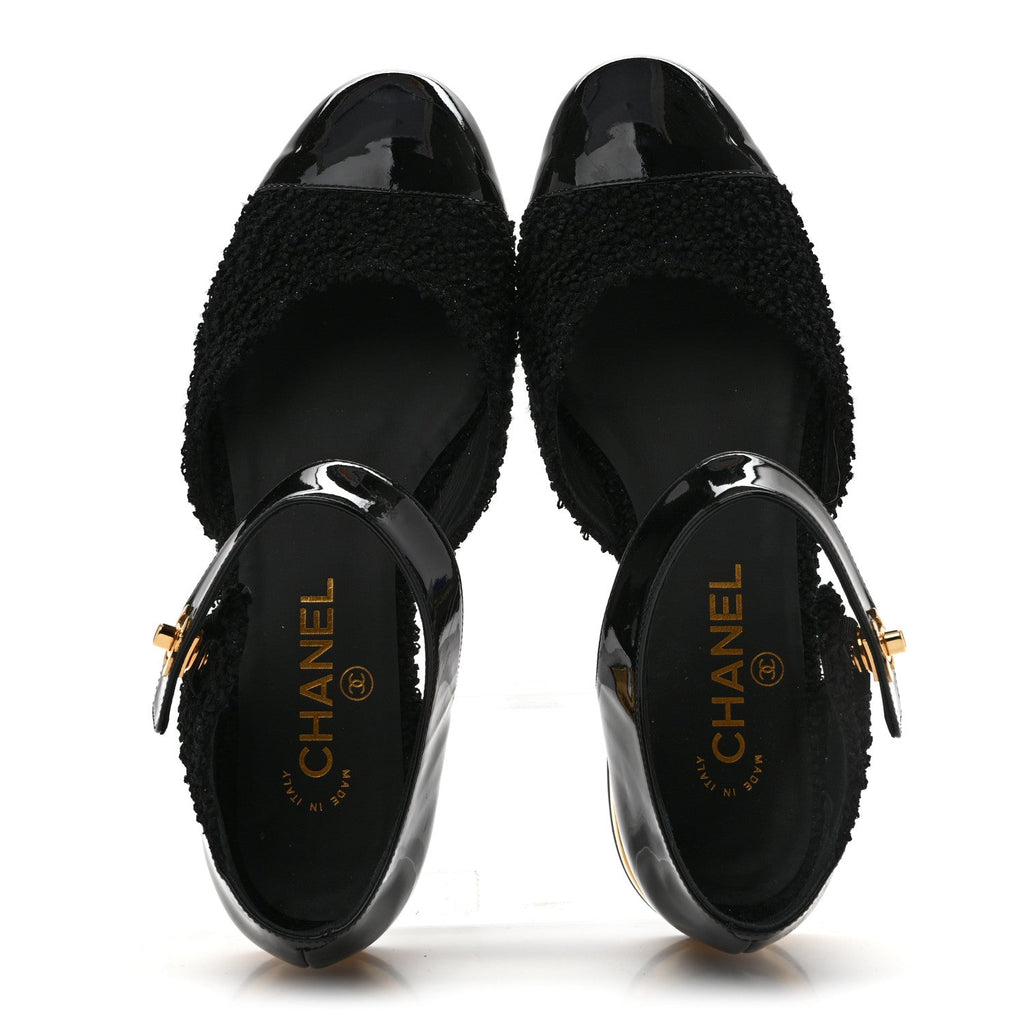 Chanel - Tweed Patent Cap Toe Ballerina Flats