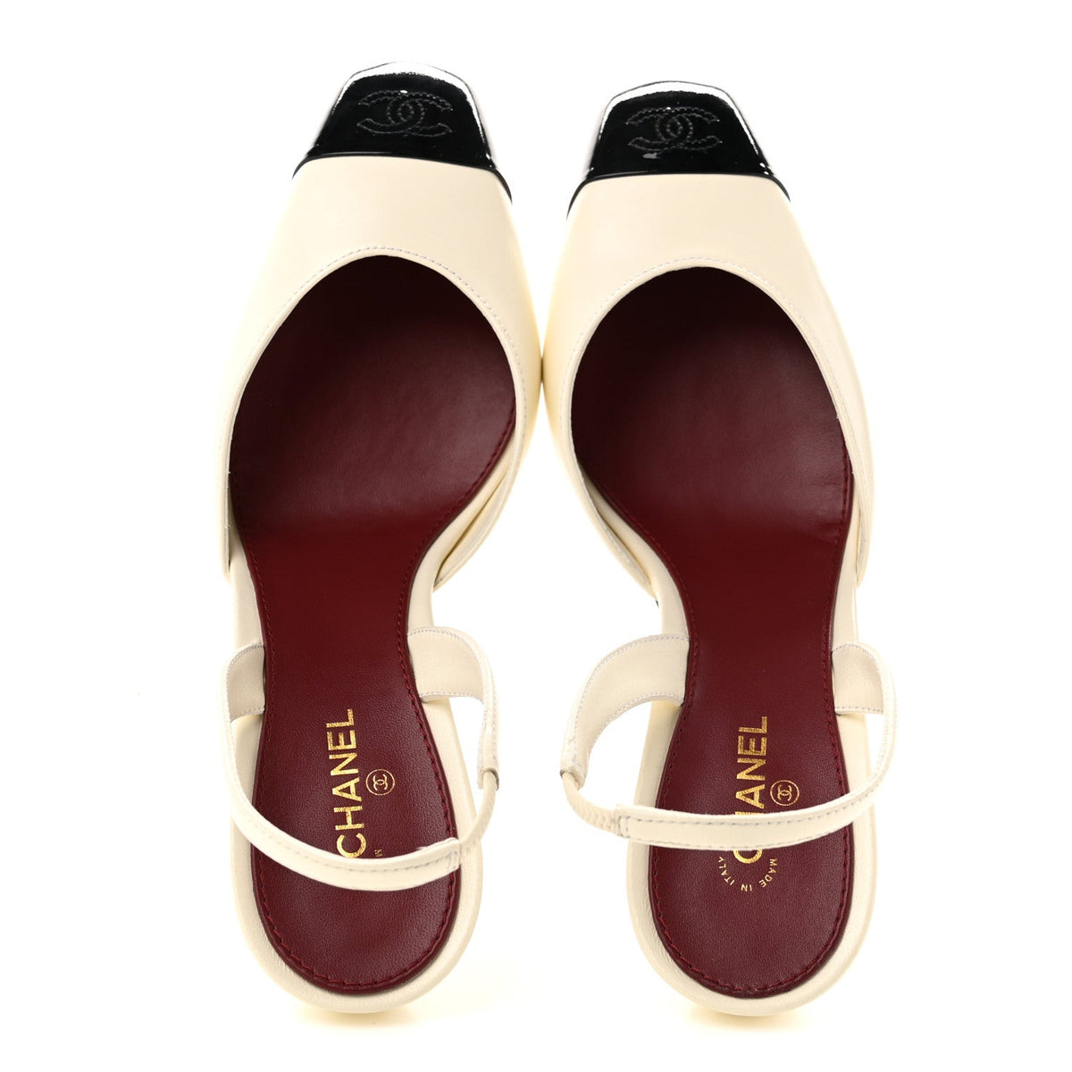 Chanel - Lambskin Patent Calfskin Cap Toe CC Slingback Pumps