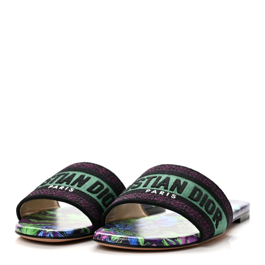 Dior - Canvas Toile De Jouy Voyage Embroidered Dway Flat Slide Sandals