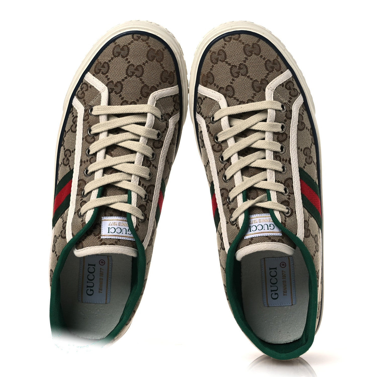 Gucci - GG Monogram Web 1977 Tennis Sneakers 9 Beige Ebony Mystic White Vert