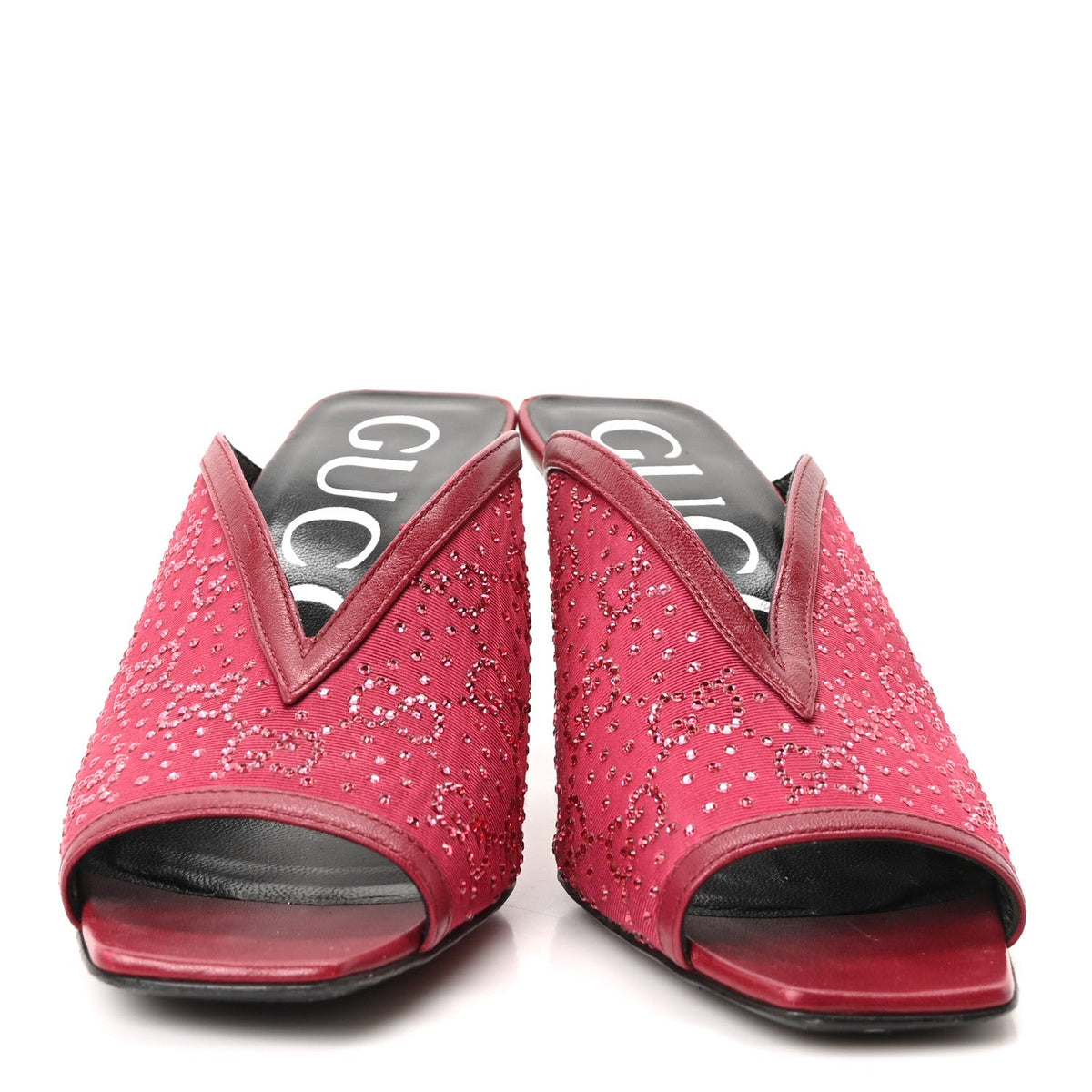 Gucci - Moire Fabric Malaga Kid Crystal GG Monogram Square G 95mm Slide Sandals
