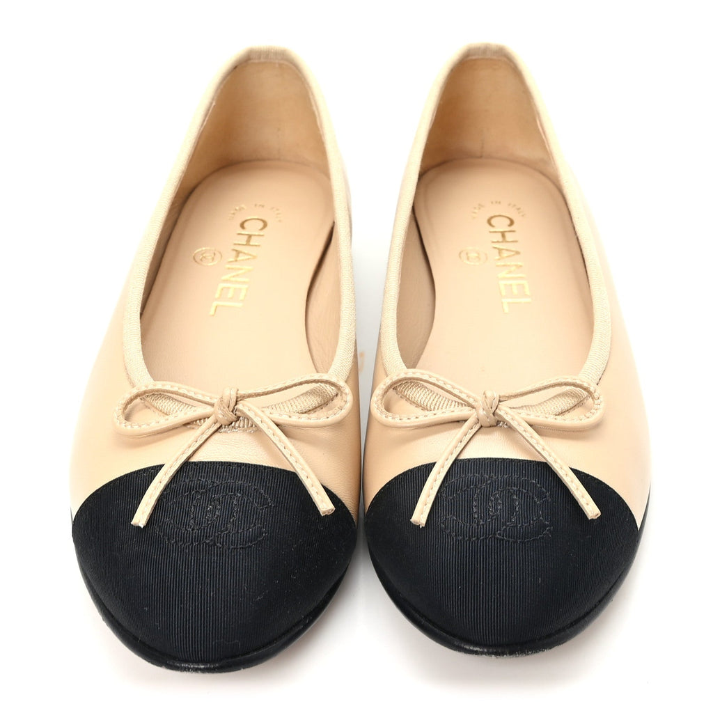 Chanel - Lambskin Grosgrain Cap Toe CC Ballerina Flats