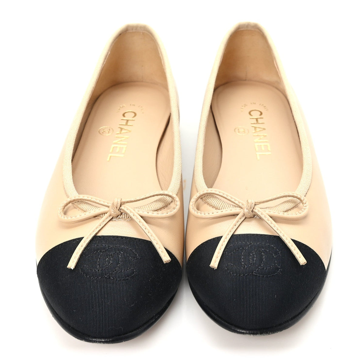 Chanel - Lambskin Grosgrain Cap Toe CC Ballerina Flats