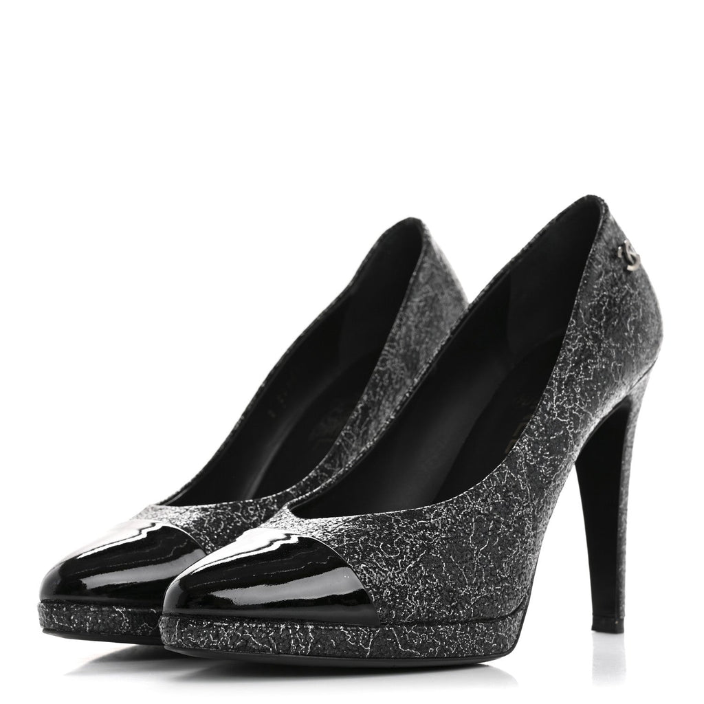 Chanel - Metallic Crackled Calfskin Patent Cap Toe Pumps