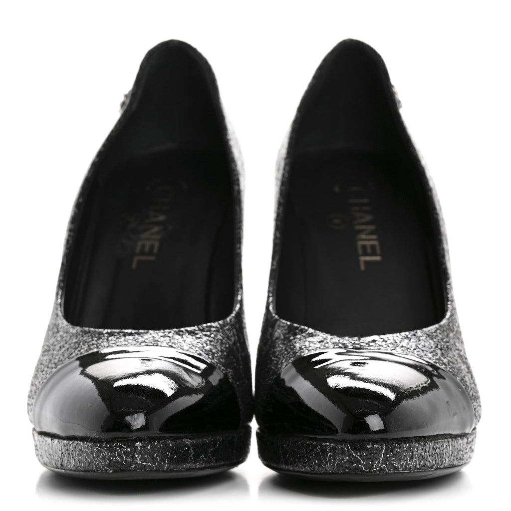 Chanel - Metallic Crackled Calfskin Patent Cap Toe Pumps