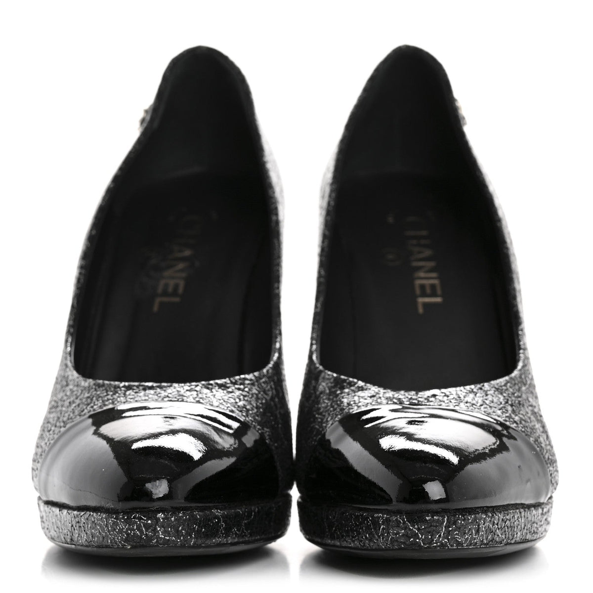 Chanel - Metallic Crackled Calfskin Patent Cap Toe Pumps