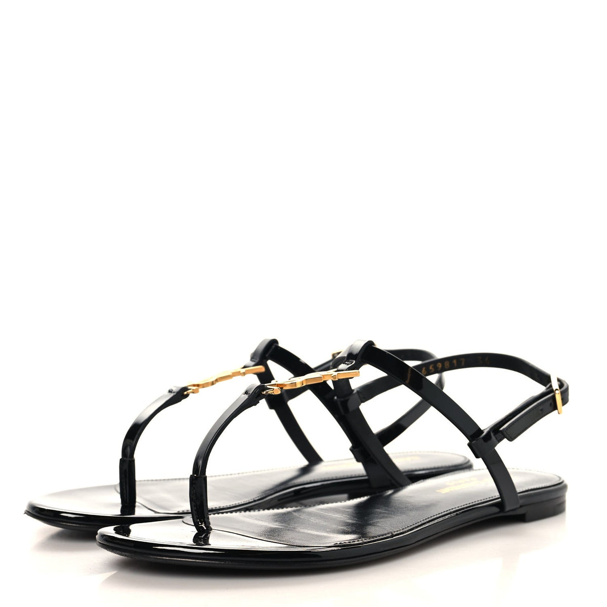 Saint Laurent - Patent Calfskin Cassandra Monogram Sandals