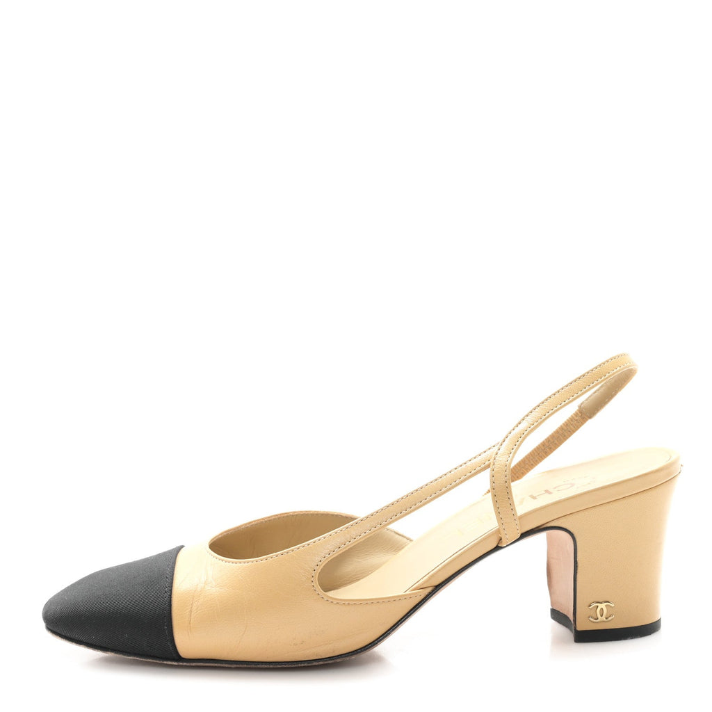 Chanel - Goatskin Grosgrain Cap Toe CC Slingback Pumps