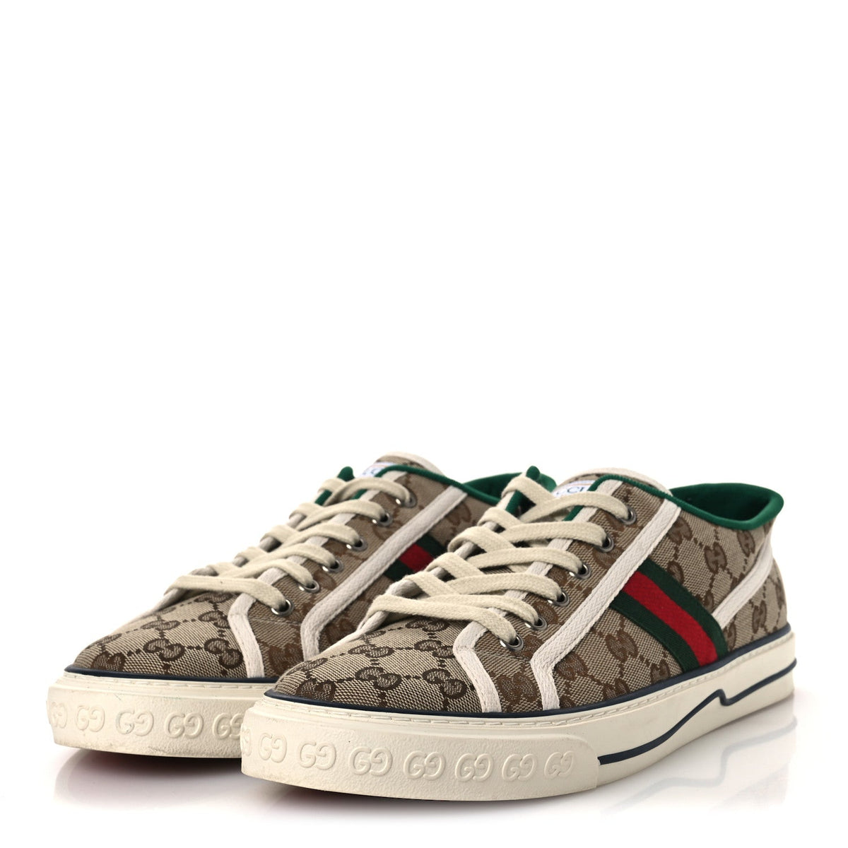 Gucci - GG Monogram Web 1977 Tennis Sneakers 9 Beige Ebony Mystic White Vert