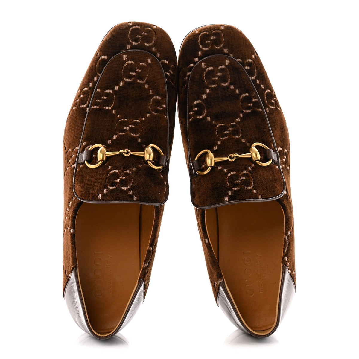 Gucci - Velvet GG Monogram Goatskin Horsebit Loafers 8.5 Brown Vintage Cocoa
