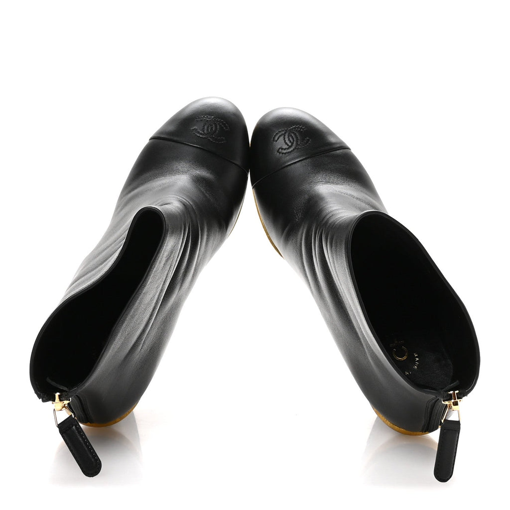 Chanel - Lambskin Cap Toe Wedge Ankle Boots