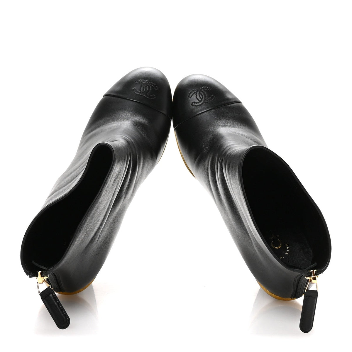 Chanel - Lambskin Cap Toe Wedge Ankle Boots