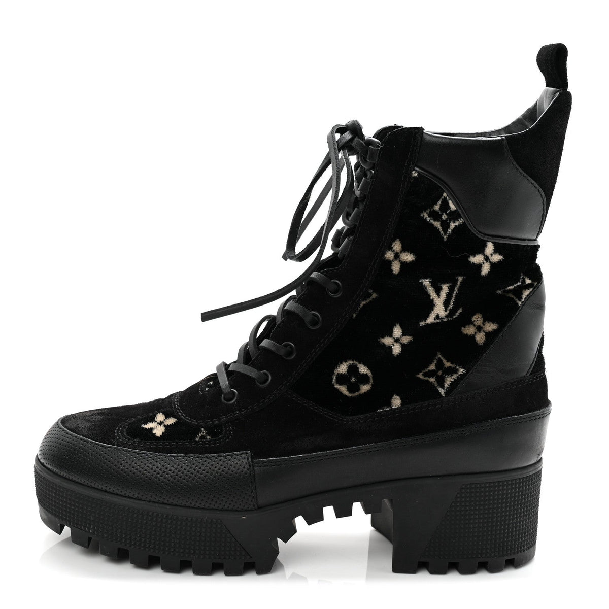 Louis Vuitton - Velvet Calfskin Monogram Laureate Platform Desert Boots