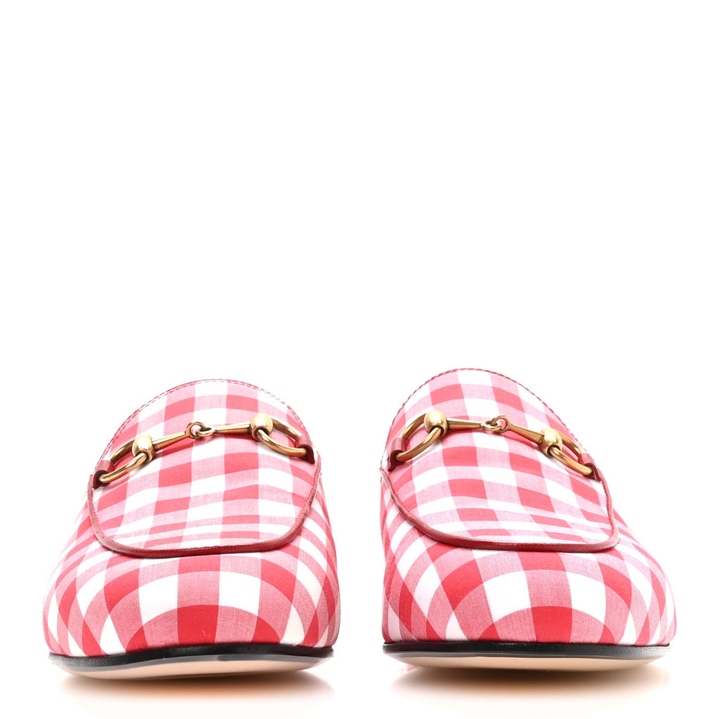 Gucci - Cotton Gingham Princetown Slippers