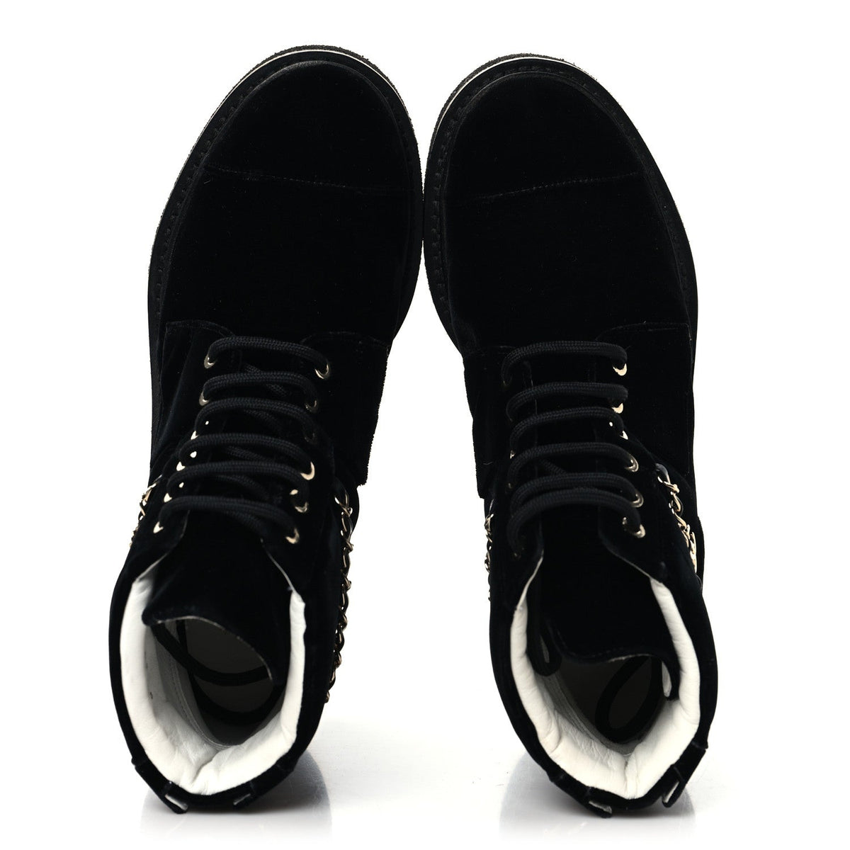 Chanel - Velvet Chain Lace Up CC Short Boots