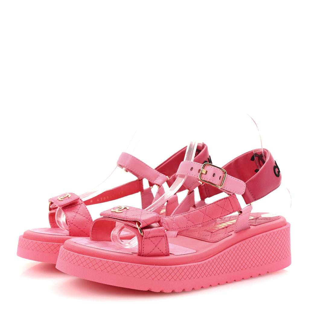 Chanel - Lambskin Logo Platform Sandals