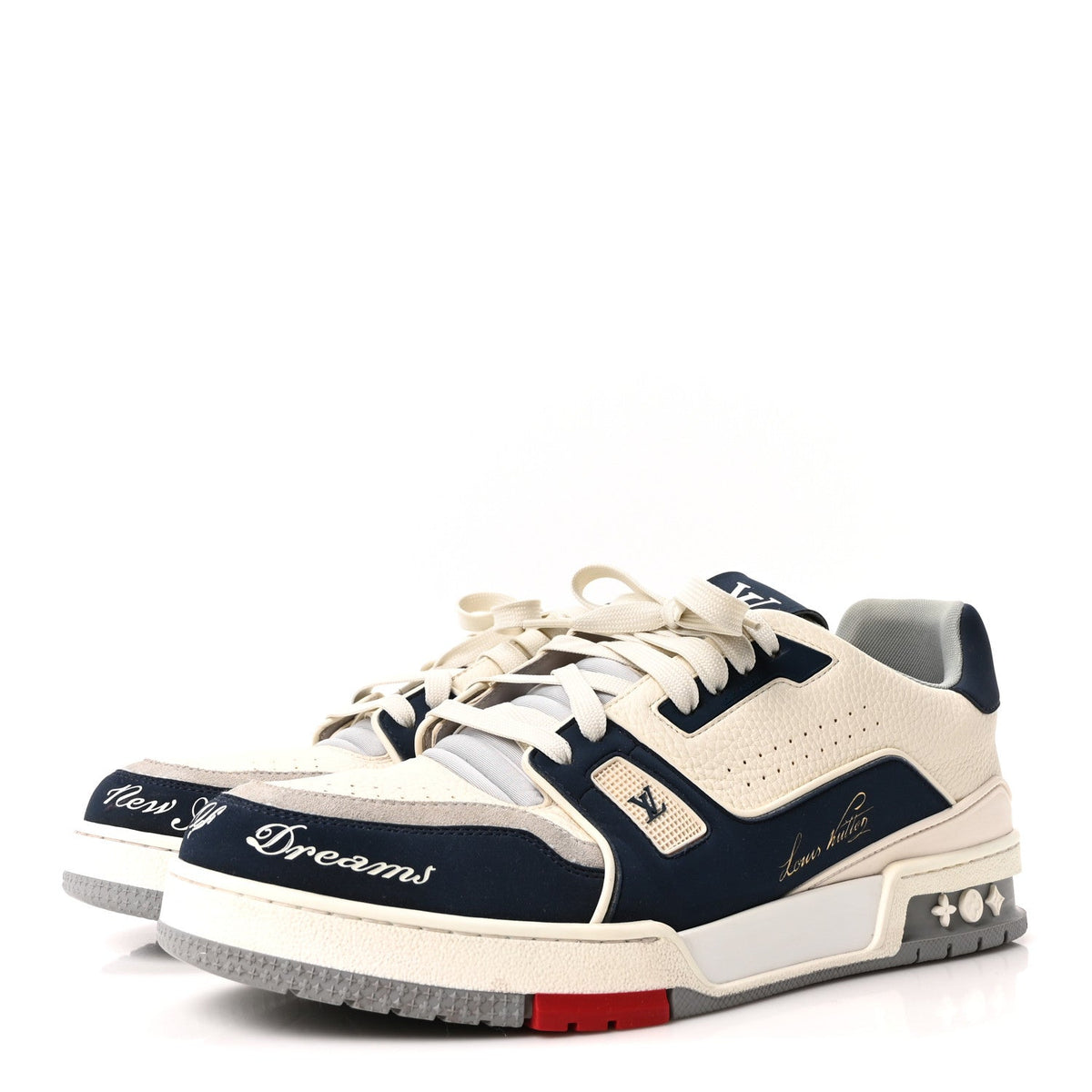 Louis Vuitton - Calfskin New York City Of Dreams LV Trainer Maxi Sneakers 11 White Navy