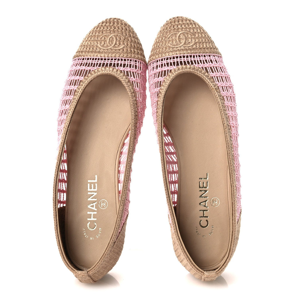 Chanel - Raffia Cap Toe Ballerina Flats